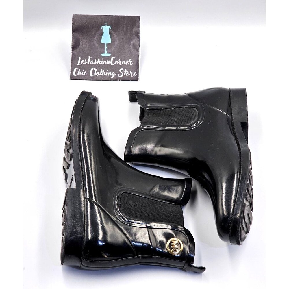 Michael Kors Women's Black Rubber Waterproof Chelsea Rain Boots Size 8 2378 - Picture 11 of 16